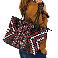 Red Tukutuku Pattern Aotearoa Leather Tote Bag Niho Taniwha and Puhoro Motifs LT7 - Polynesian Pride