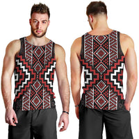 Red Tukutuku Pattern Aotearoa Men Tank Top Niho Taniwha and Puhoro Motifs