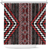 Red Tukutuku Pattern Aotearoa Shower Curtain Niho Taniwha and Puhoro Motifs