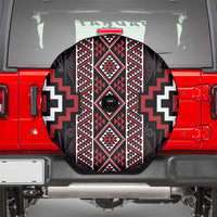 Red Tukutuku Pattern Aotearoa Spare Tire Cover Niho Taniwha and Puhoro Motifs