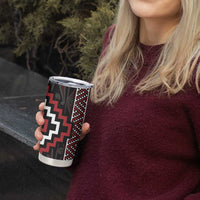 Red Tukutuku Pattern Aotearoa Tumbler Cup Niho Taniwha and Puhoro Motifs