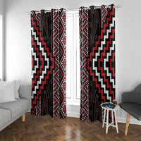 Red Tukutuku Pattern Aotearoa Window Curtain Niho Taniwha and Puhoro Motifs
