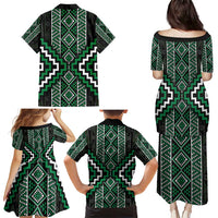 Jade Tukutuku Pattern Aotearoa Family Matching Puletasi and Hawaiian Shirt Niho Taniwha and Puhoro Motifs LT7 - Polynesian Pride