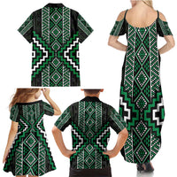 Jade Tukutuku Pattern Aotearoa Family Matching Summer Maxi Dress and Hawaiian Shirt Niho Taniwha and Puhoro Motifs LT7 - Polynesian Pride