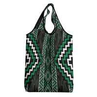 Jade Tukutuku Pattern Aotearoa Grocery Bag Niho Taniwha and Puhoro Motifs