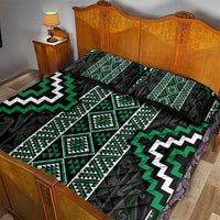 Jade Tukutuku Pattern Aotearoa Quilt Bed Set Niho Taniwha and Puhoro Motifs
