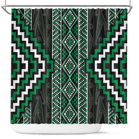 Jade Tukutuku Pattern Aotearoa Shower Curtain Niho Taniwha and Puhoro Motifs