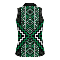 Jade Tukutuku Pattern Aotearoa Women Sleeveless Polo Shirt Niho Taniwha and Puhoro Motifs LT7 - Polynesian Pride