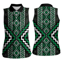 Jade Tukutuku Pattern Aotearoa Women Sleeveless Polo Shirt Niho Taniwha and Puhoro Motifs LT7 - Polynesian Pride