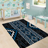 Azure Tukutuku Pattern Aotearoa Area Rug Niho Taniwha and Puhoro Motifs