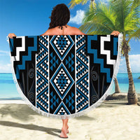 Azure Tukutuku Pattern Aotearoa Beach Blanket Niho Taniwha and Puhoro Motifs