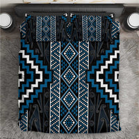 Azure Tukutuku Pattern Aotearoa Bedding Set Niho Taniwha and Puhoro Motifs