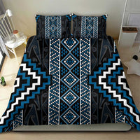 Azure Tukutuku Pattern Aotearoa Bedding Set Niho Taniwha and Puhoro Motifs