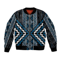 Azure Tukutuku Pattern Aotearoa Bomber Jacket Niho Taniwha and Puhoro Motifs