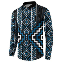 Azure Tukutuku Pattern Aotearoa Button Sweatshirt Niho Taniwha and Puhoro Motifs LT7 - Polynesian Pride