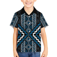 Azure Tukutuku Pattern Aotearoa Family Matching Off Shoulder Maxi Dress and Hawaiian Shirt Niho Taniwha and Puhoro Motifs