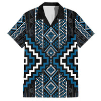 Azure Tukutuku Pattern Aotearoa Family Matching Puletasi and Hawaiian Shirt Niho Taniwha and Puhoro Motifs LT7 Dad's Shirt - Short Sleeve Blue - Polynesian Pride