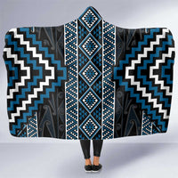 Azure Tukutuku Pattern Aotearoa Hooded Blanket Niho Taniwha and Puhoro Motifs