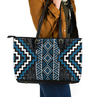 Azure Tukutuku Pattern Aotearoa Leather Tote Bag Niho Taniwha and Puhoro Motifs LT7 - Polynesian Pride