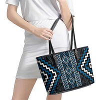 Azure Tukutuku Pattern Aotearoa Leather Tote Bag Niho Taniwha and Puhoro Motifs LT7 - Polynesian Pride