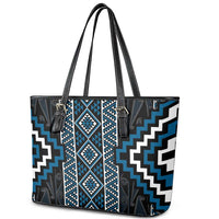 Azure Tukutuku Pattern Aotearoa Leather Tote Bag Niho Taniwha and Puhoro Motifs LT7 - Polynesian Pride