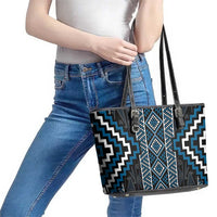 Azure Tukutuku Pattern Aotearoa Leather Tote Bag Niho Taniwha and Puhoro Motifs LT7 - Polynesian Pride