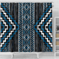 Azure Tukutuku Pattern Aotearoa Shower Curtain Niho Taniwha and Puhoro Motifs