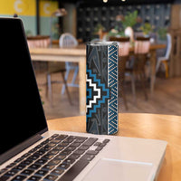 Azure Tukutuku Pattern Aotearoa Skinny Tumbler Niho Taniwha and Puhoro Motifs