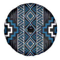 Azure Tukutuku Pattern Aotearoa Spare Tire Cover Niho Taniwha and Puhoro Motifs