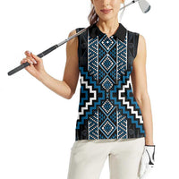 Azure Tukutuku Pattern Aotearoa Women Sleeveless Polo Shirt Niho Taniwha and Puhoro Motifs LT7 - Polynesian Pride