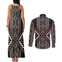Classic Tukutuku Pattern Aotearoa Couples Matching Tank Maxi Dress and Long Sleeve Button Shirt Niho Taniwha and Puhoro Motifs LT7 - Polynesian Pride