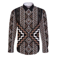 Classic Tukutuku Pattern Aotearoa Family Matching Long Sleeve Bodycon Dress and Hawaiian Shirt Niho Taniwha and Puhoro Motifs