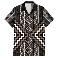 Classic Tukutuku Pattern Aotearoa Family Matching Off The Shoulder Long Sleeve Dress and Hawaiian Shirt Niho Taniwha and Puhoro Motifs
