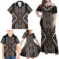 Classic Tukutuku Pattern Aotearoa Family Matching Off Shoulder Maxi Dress and Hawaiian Shirt Niho Taniwha and Puhoro Motifs LT7 - Polynesian Pride