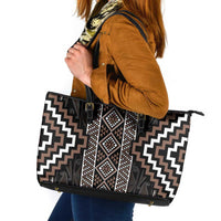 Classic Tukutuku Pattern Aotearoa Leather Tote Bag Niho Taniwha and Puhoro Motifs LT7 Brown - Polynesian Pride