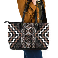 Classic Tukutuku Pattern Aotearoa Leather Tote Bag Niho Taniwha and Puhoro Motifs LT7 - Polynesian Pride
