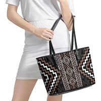 Classic Tukutuku Pattern Aotearoa Leather Tote Bag Niho Taniwha and Puhoro Motifs LT7 - Polynesian Pride