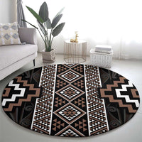 Classic Tukutuku Pattern Aotearoa Round Carpet Niho Taniwha and Puhoro Motifs
