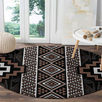Classic Tukutuku Pattern Aotearoa Round Carpet Niho Taniwha and Puhoro Motifs