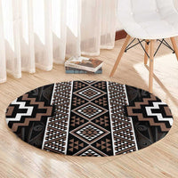 Classic Tukutuku Pattern Aotearoa Round Carpet Niho Taniwha and Puhoro Motifs