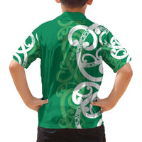 Pounamu Green Maori Family Matching Off Shoulder Maxi Dress and Hawaiian Shirt Koru Kowhaiwhai LT7 - Polynesian Pride