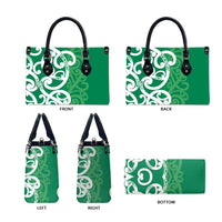 Pounamu Green Maori Leather Bag Koru Kowhaiwhai LT7 - Polynesian Pride