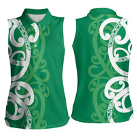 Pounamu Green Maori Women Sleeveless Polo Shirt Koru Kowhaiwhai - Polynesian Pride
