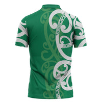 Pounamu Green Maori Zipper Polo Shirt Koru Kowhaiwhai - Polynesian Pride