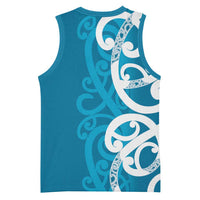 Azure Blue Maori Basketball Jersey Koru Kowhaiwhai LT7 - Polynesian Pride