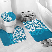 Azure Blue Maori Bathroom Set Koru Kowhaiwhai LT7 Mat Set Only (3 pcs) One Size Blue - Polynesian Pride