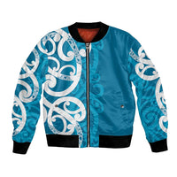 Azure Blue Maori Bomber Jacket Koru Kowhaiwhai - Polynesian Pride