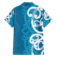 Azure Blue Maori Family Matching Tank Maxi Dress and Hawaiian Shirt Koru Kowhaiwhai LT7 - Polynesian Pride
