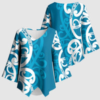 Azure Blue Maori Kimono Sleeve Blouse Koru Kowhaiwhai LT7 - Polynesian Pride