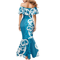 Azure Blue Maori Mermaid Dress Koru Kowhaiwhai - Polynesian Pride